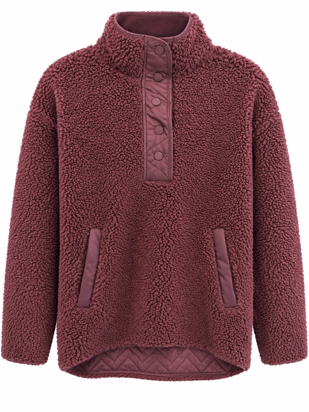 Athleta Cozy Sherpa Snap Sweatshirt Pullover Jacket Burgundy Colorway size Small